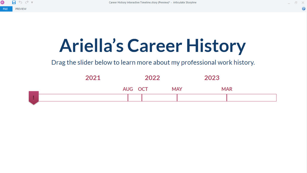 Ariella's Career History. Drag the slide below to learn more about my professional work history.